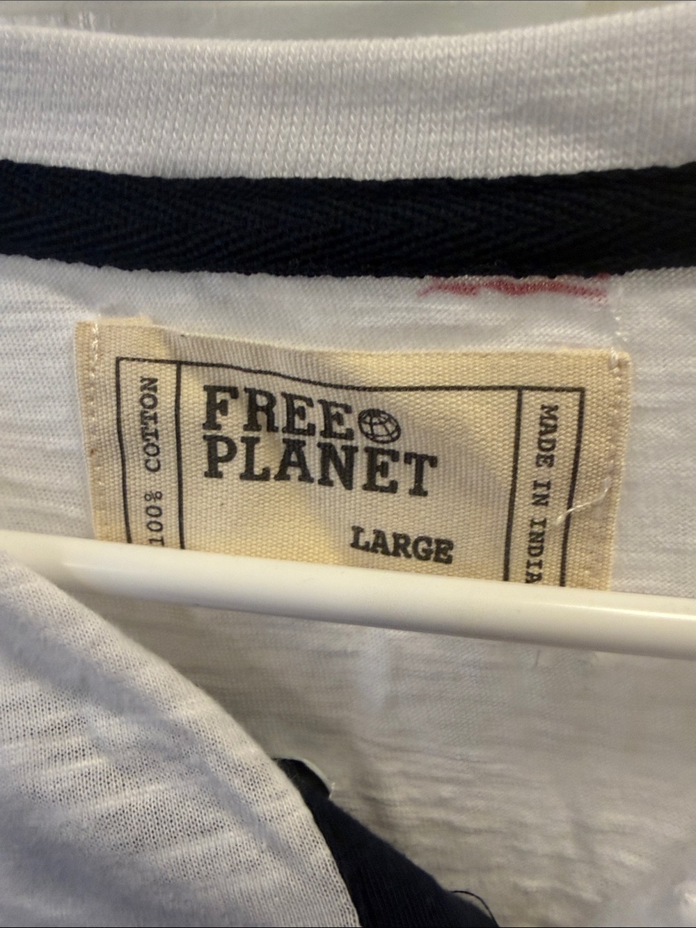Free Planet White Henley Polo with Red & Blue Flag Embroidery - Picture 2 of 5